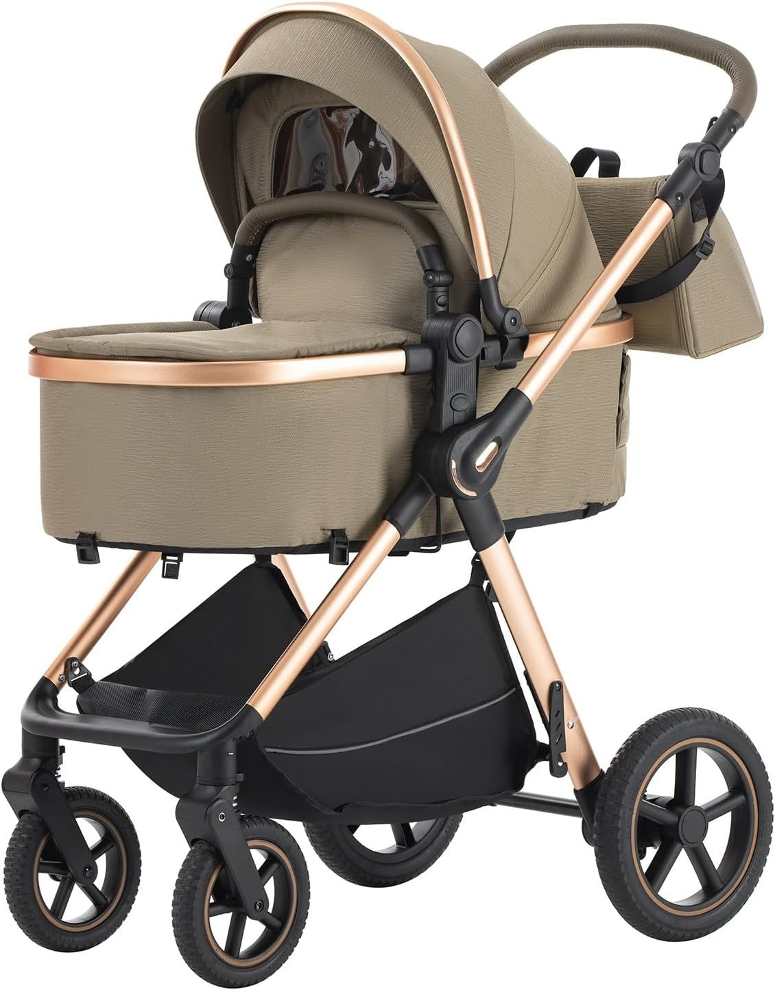 3-in-1 Baby Pram Pushchair Foldable Aluminium Stroller Travel System Brown