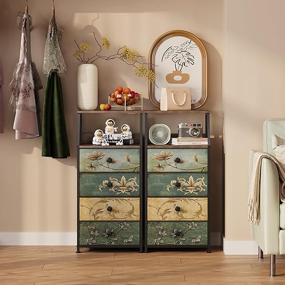 Vintage 4-Drawer Bedside Cabinet Chest with Shelves | Slim Storage Unit