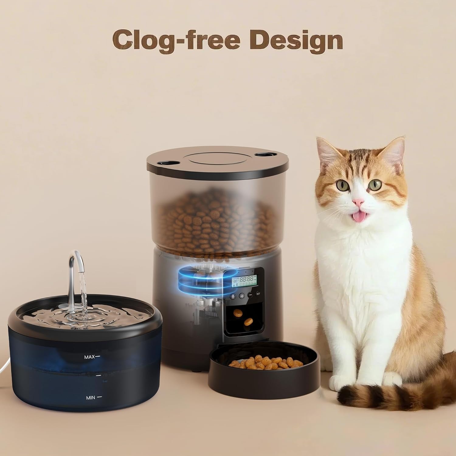 Automatic Cat Feeder Water Fountain Set 3L Food Dispenser 6 Meal Timer