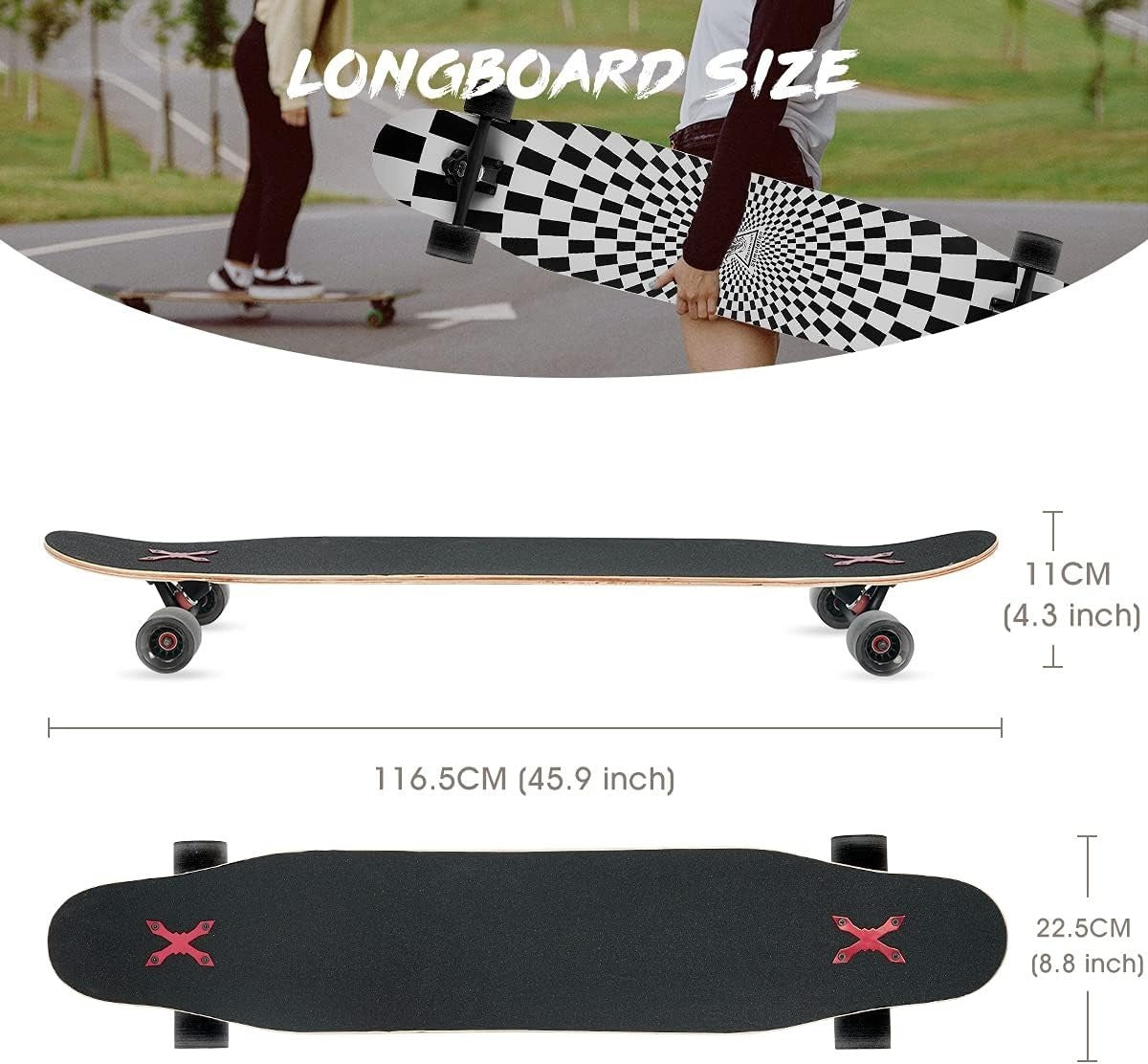 46" Longboard Skateboard Pro Complete 8-Layer Maple Wood Deck Teens & Adults