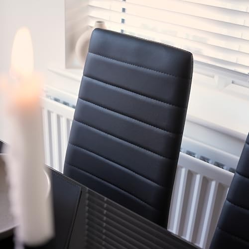 Black Glass Dining Table Set 120x70x75cm with 4 PU Leather Chairs