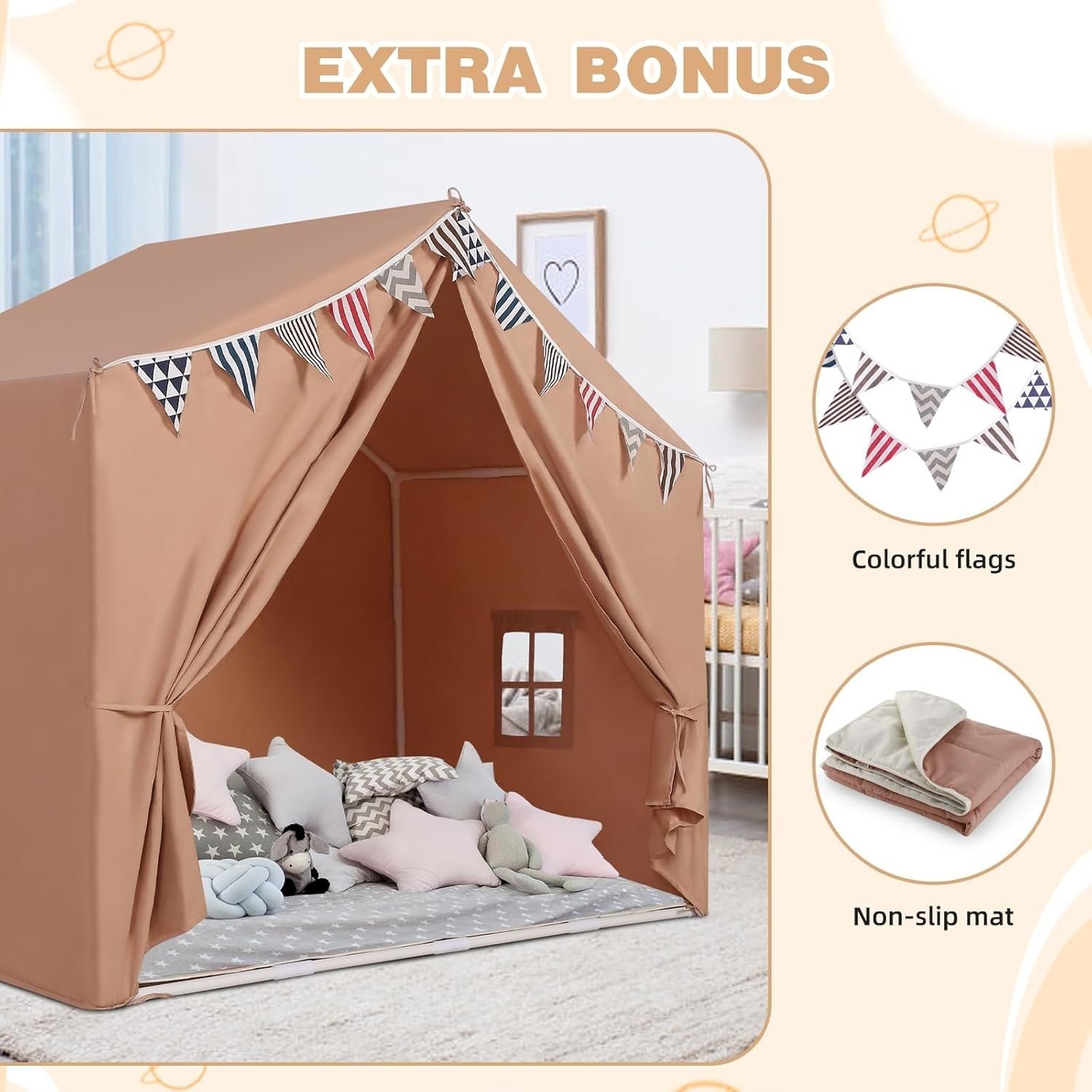 Large Kids Play Tent Indoor Outdoor Castle Bed Playhouse Brown