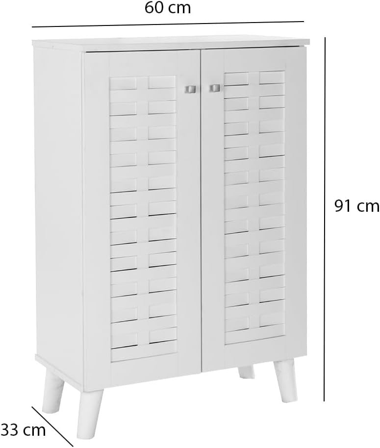 4 Tier 2 Door Shoe Cabinet Wooden Storage Unit 60x33x83 cm White