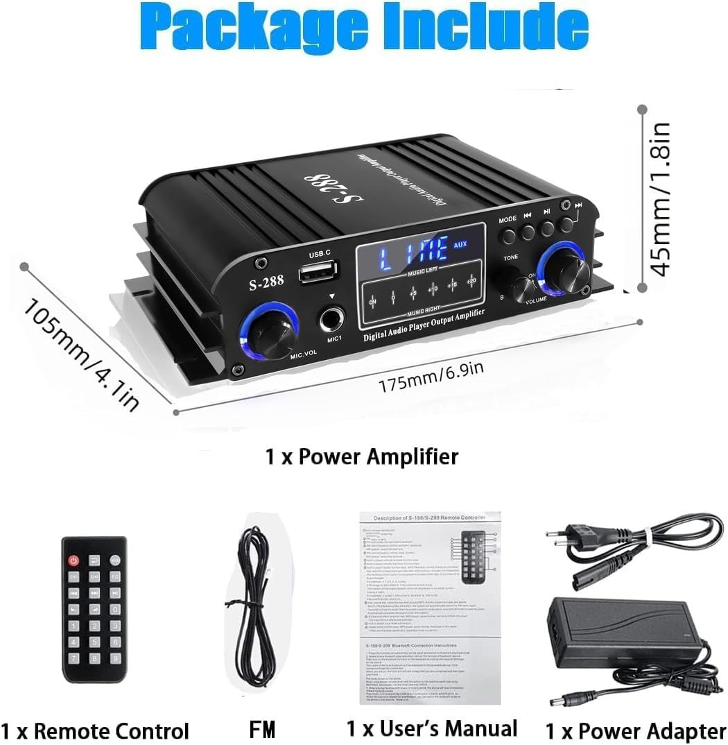 1200W 4 Channel Bluetooth 5.0 Stereo Amplifier HiFi USB FM