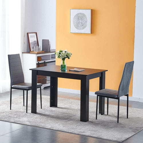 5-Piece Black Dining Set with 2 Grey Velvet Chairs Small Space Kitchen