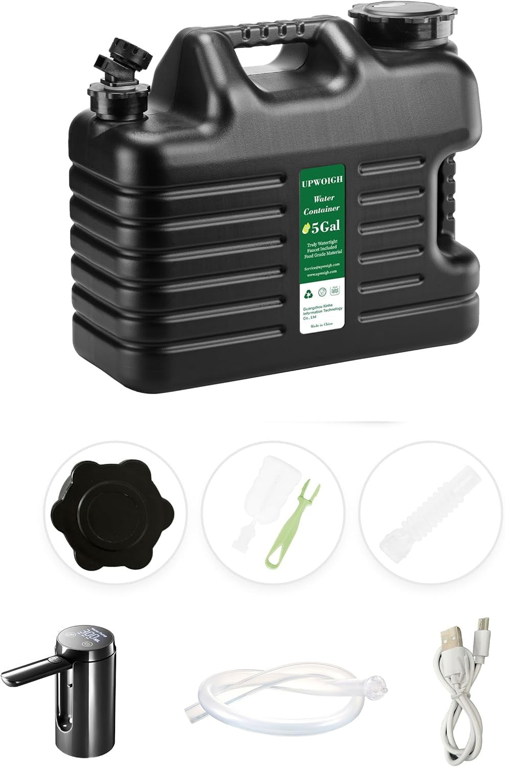 Portable 5 Gallon Water Jug with Electric Pump 19L Leakproof Camping Tank