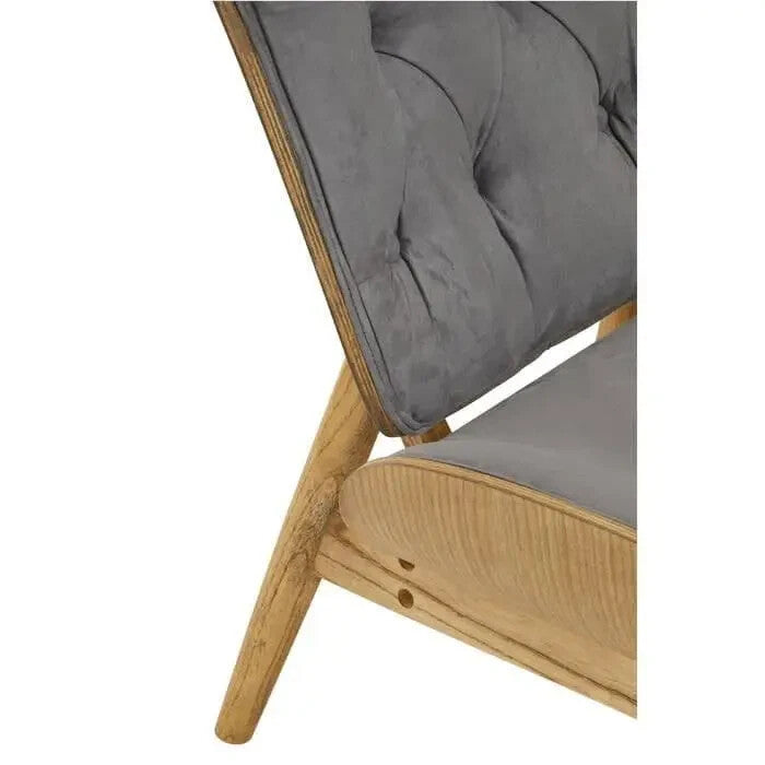Dark Grey Velvet Wingback Accent Chair Elm Wood Frame Lounge Seat