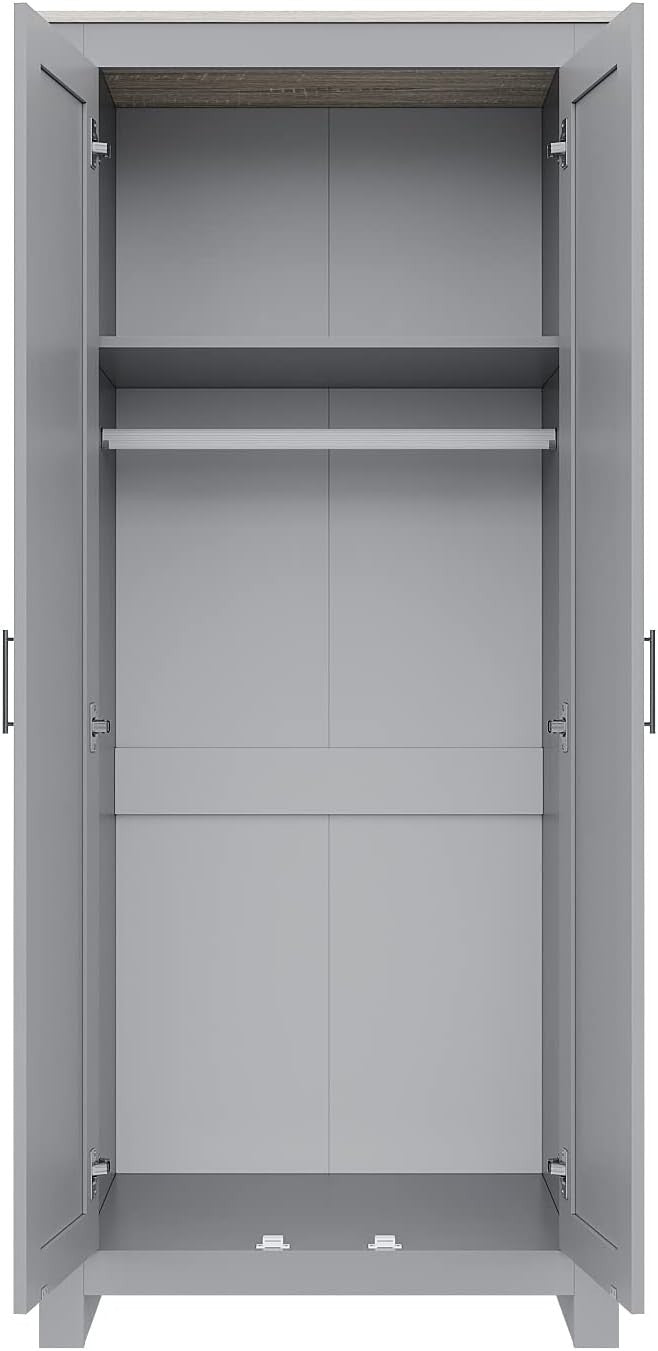 Grey Oak 2-Door Wardrobe with Hanging Rail & Soft-Close Doors - Bedroom