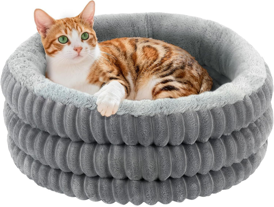 Fluffy Donut Cat Bed Round Calming Pet Bed Washable 50.8cm Non Slip
