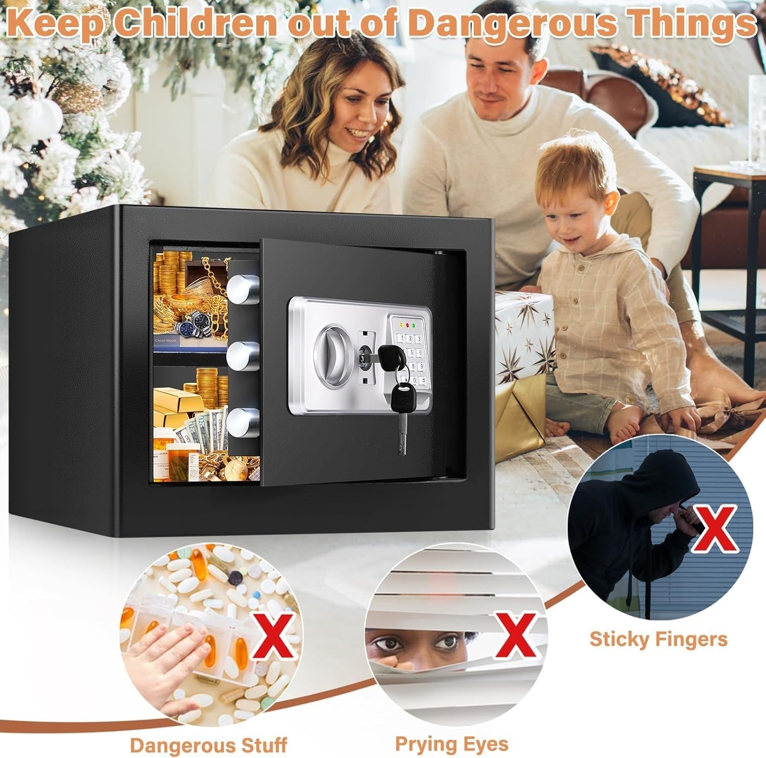 22L Digital Safe Box Alarm Silent Mode Cash Jewelry Security Lock