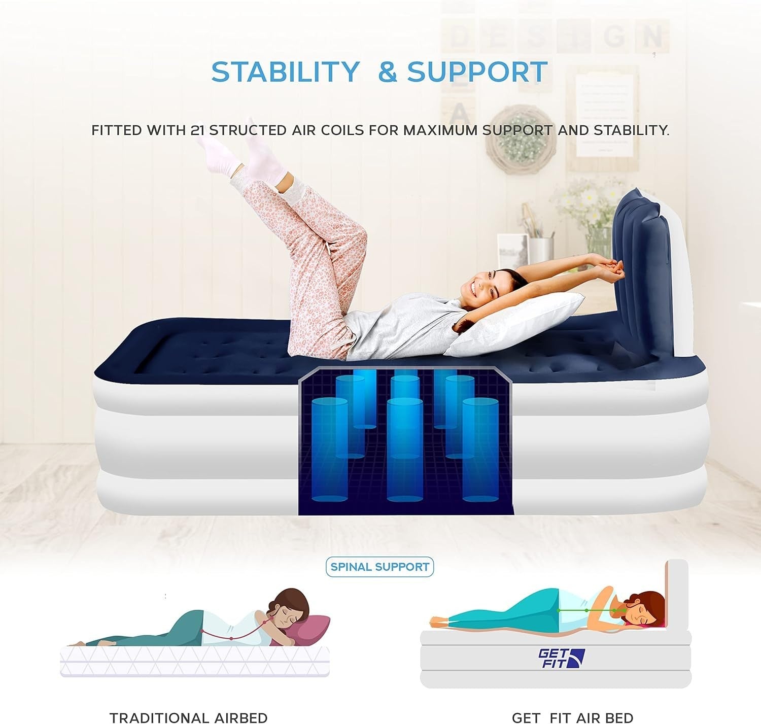 Elevated Air Mattress with Electric Pump & Headboard – Single 99x196cm