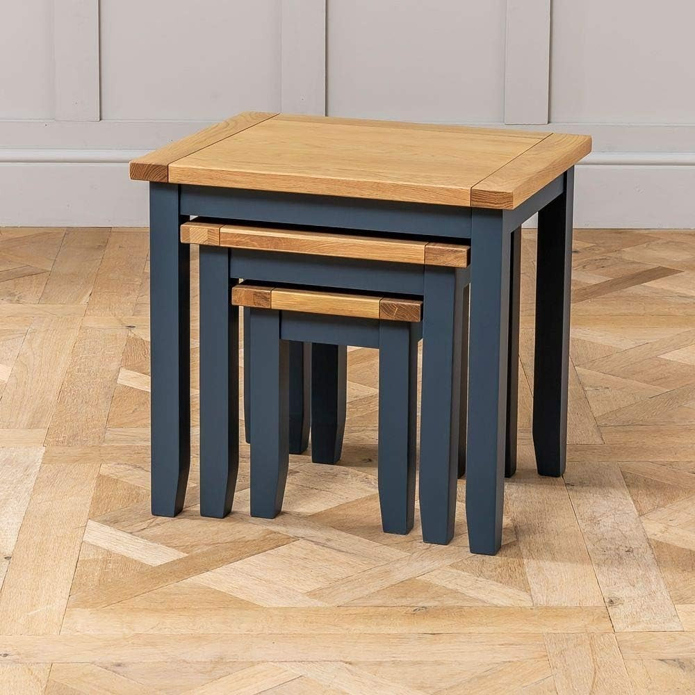 Blue Oak Nesting Coffee Side Tables Set of 3 Wood Rectangular Easy Assembly