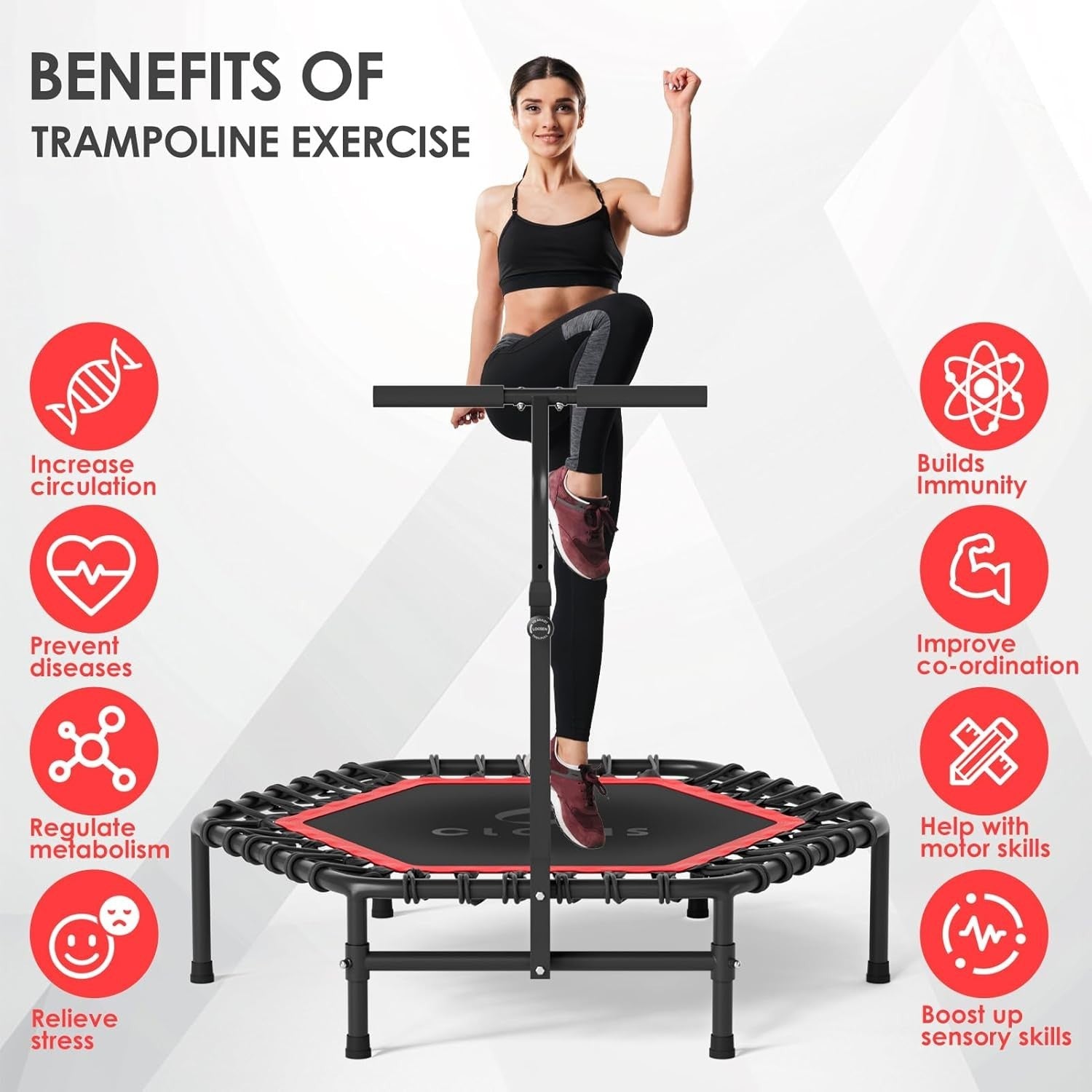 45in Heavy Duty Fitness Rebounder Adjustable Handle Quiet Indoor
