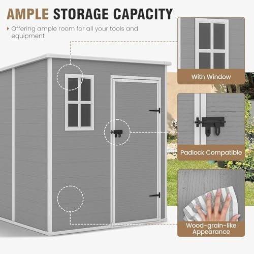 6x6ft Outdoor Resin Storage Shed Lockable Garden Tool & Bike Box