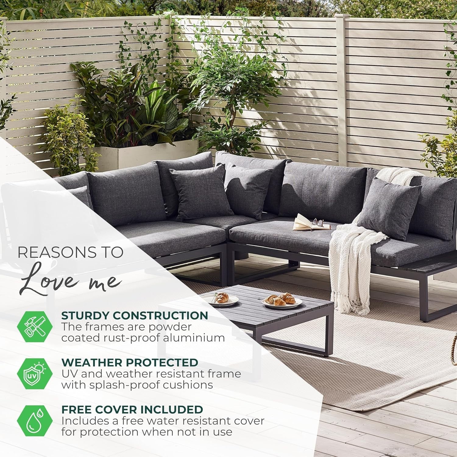 6 Seater L-Shaped Outdoor Sofa Set Garden Patio Metal Rattan Style