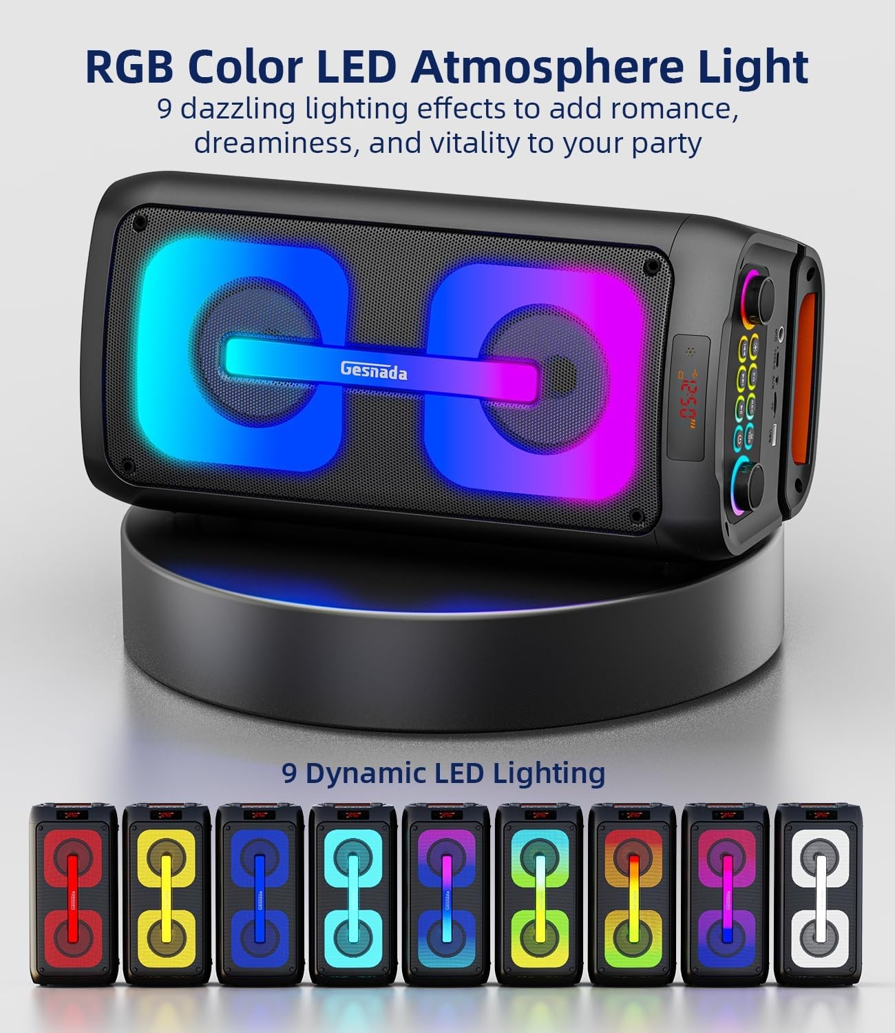 Black Karaoke Machine 2 Wireless Mics Bluetooth Disco Lights