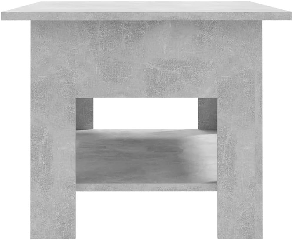 Modern Concrete Grey Coffee Table with Storage Shelf – Sleek Space-Saving Design