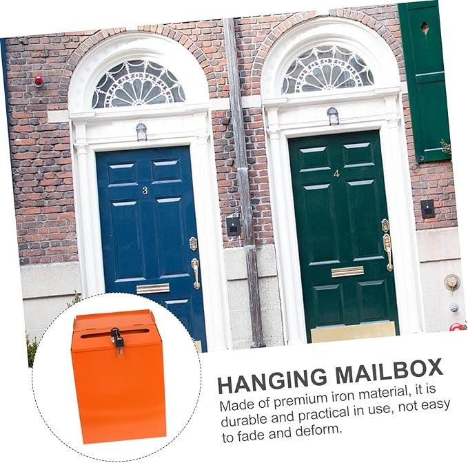 Locking Wall Mounted Iron Mailbox Orange | Secure Post Box | 30x22.5x6.5cm