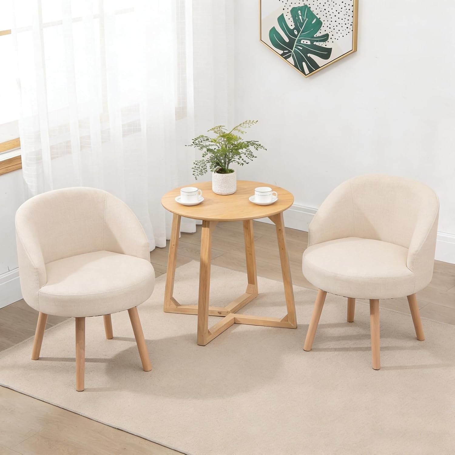 Linen Tub Chairs Set of 2 Lounge Armchairs Small Space Beige