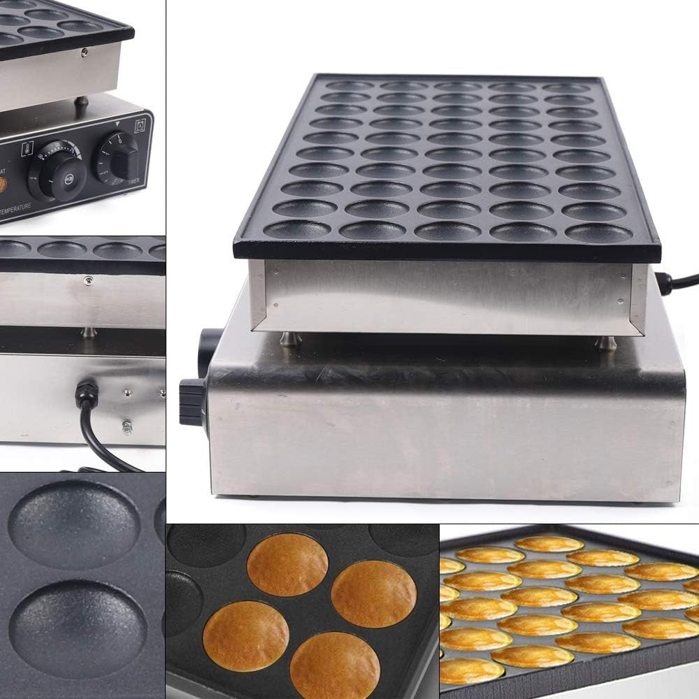 Electric Mini Dutch Pancake Maker 50PCS Non-Stick Waffle Iron 1700W Fast Heating