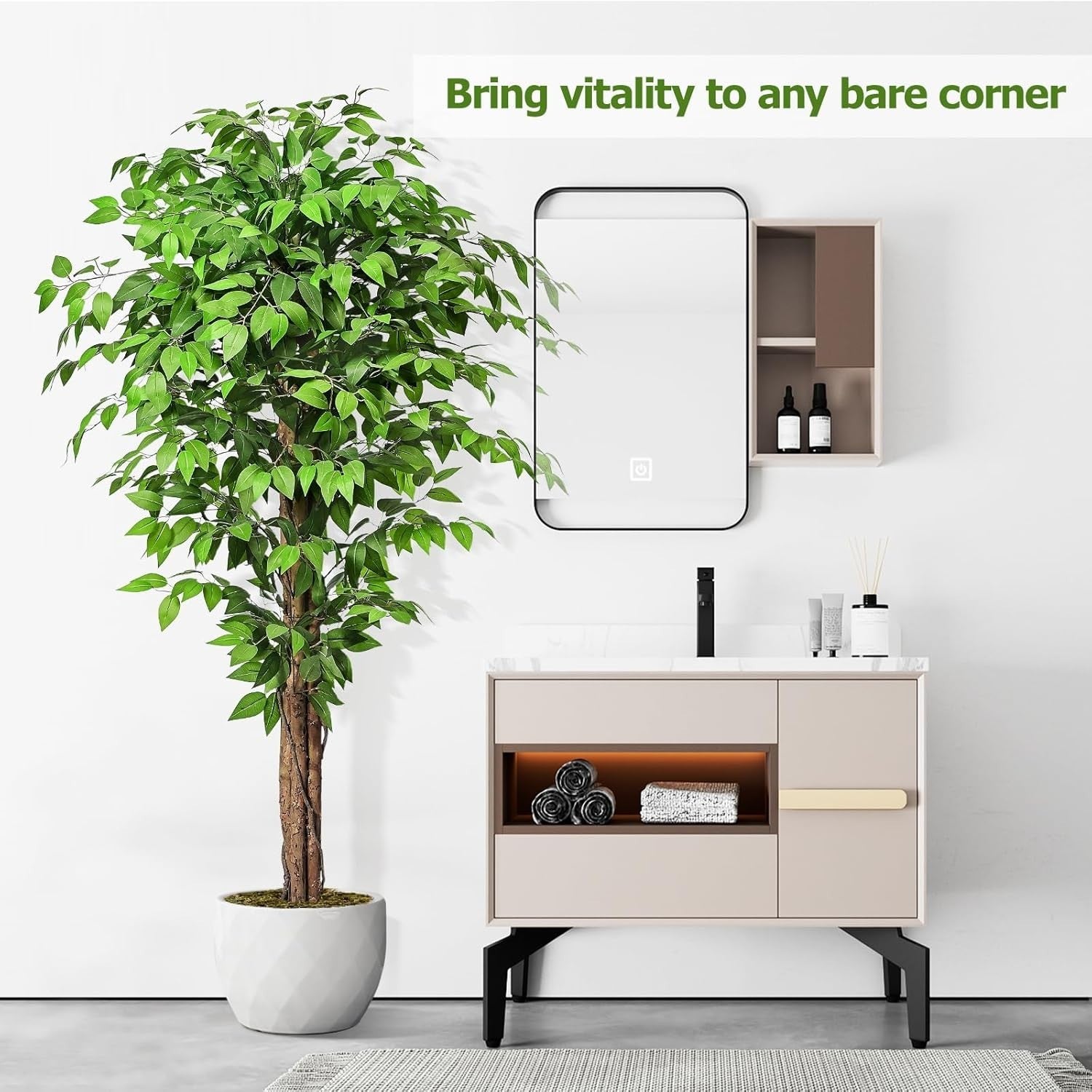 6ft Ficus Artificial Tree 180cm – Natural Curved Trunks Lifelike Indoor Decor