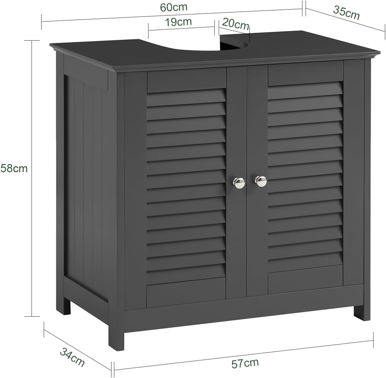 Dark Grey Under Sink Bathroom Cabinet with Shutter Doors & Adjustable Shelf