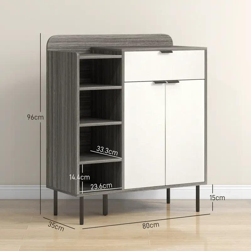 Modern Shoe Cabinet Storage Unit with Drawers & Open Shelves - Grey White