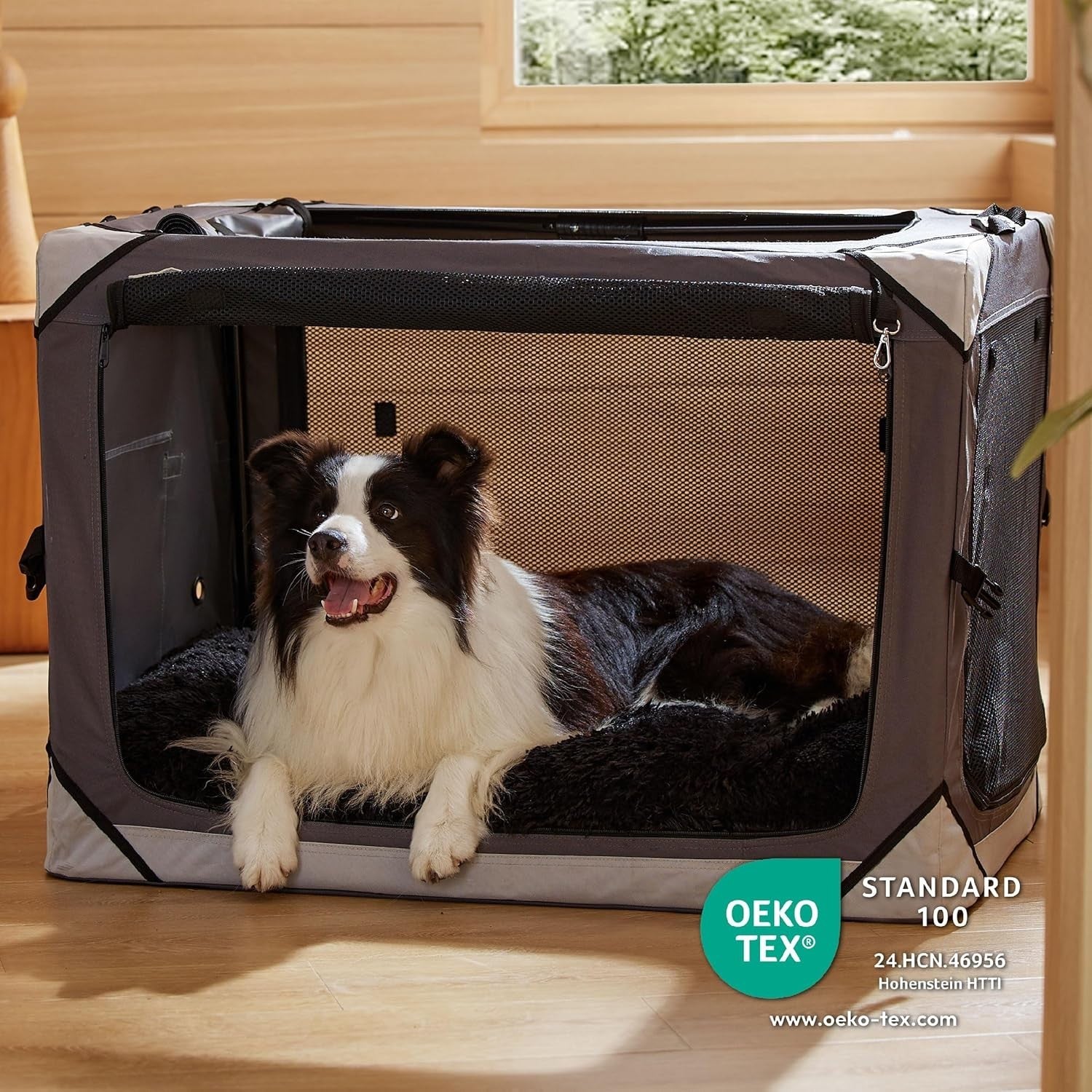 Large Fluffy Dog Crate Bed Washable Anti Slip Warm Cushion 89x58cm Black
