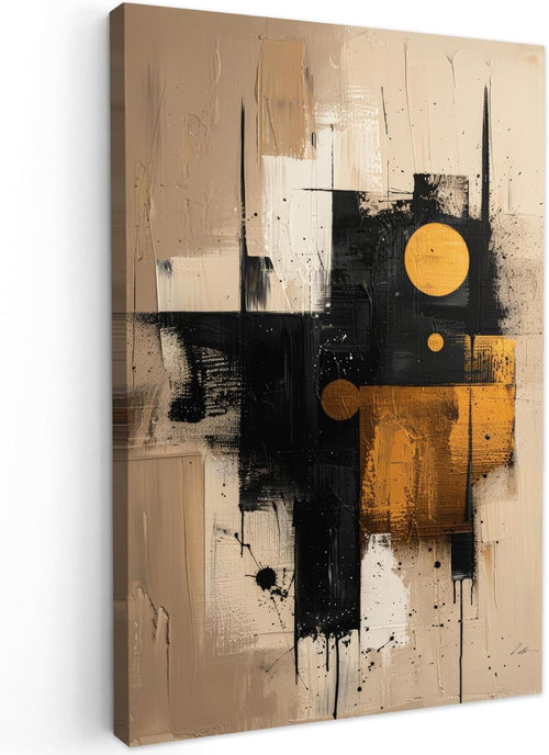 Abstract Canvas Wall Art 40x60cm Black Gold Modern Framed Print