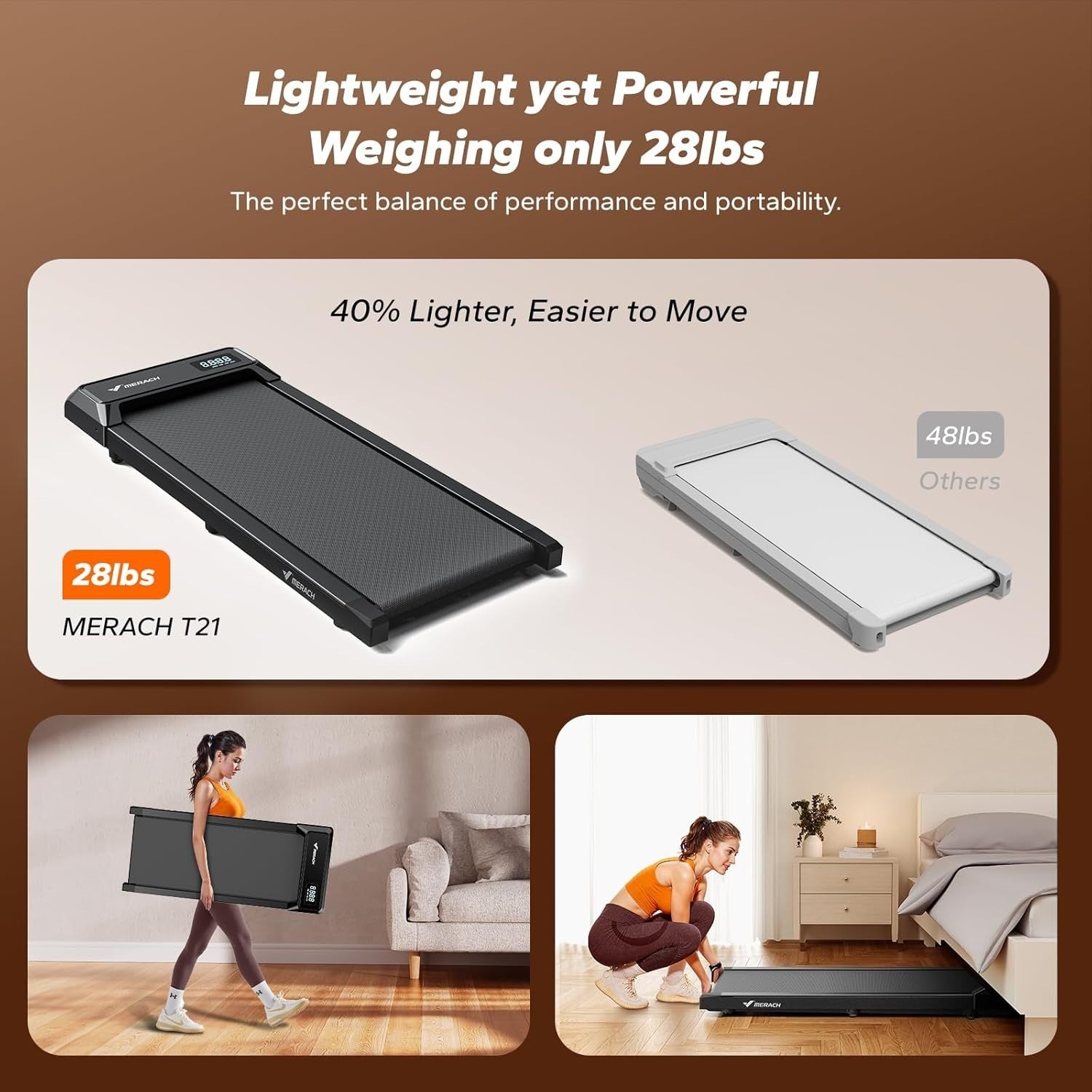 Under Desk Walking Pad Treadmill 2-6KM/H Compact Home Office