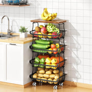 5 Tier Vegetable Fruit Basket Storage Cart Rolling Metal Pantry Organiser