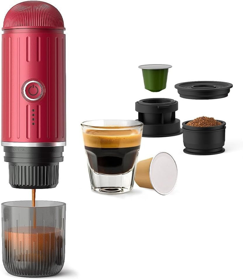 Portable Espresso Maker 19Bar Self-Heating USB-C Travel Coffee Machine Red