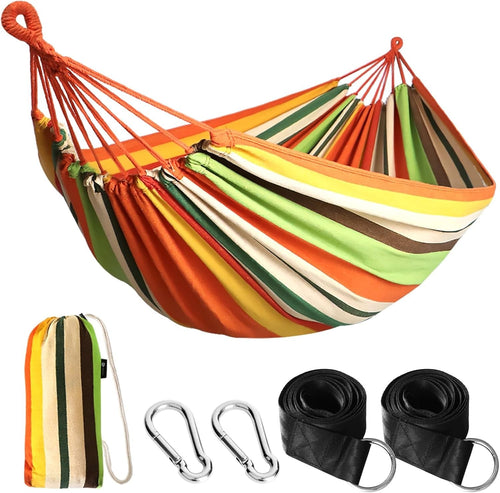 Portable Cotton Hammock with Tree Straps & Travel Bag, 204lb Capacity