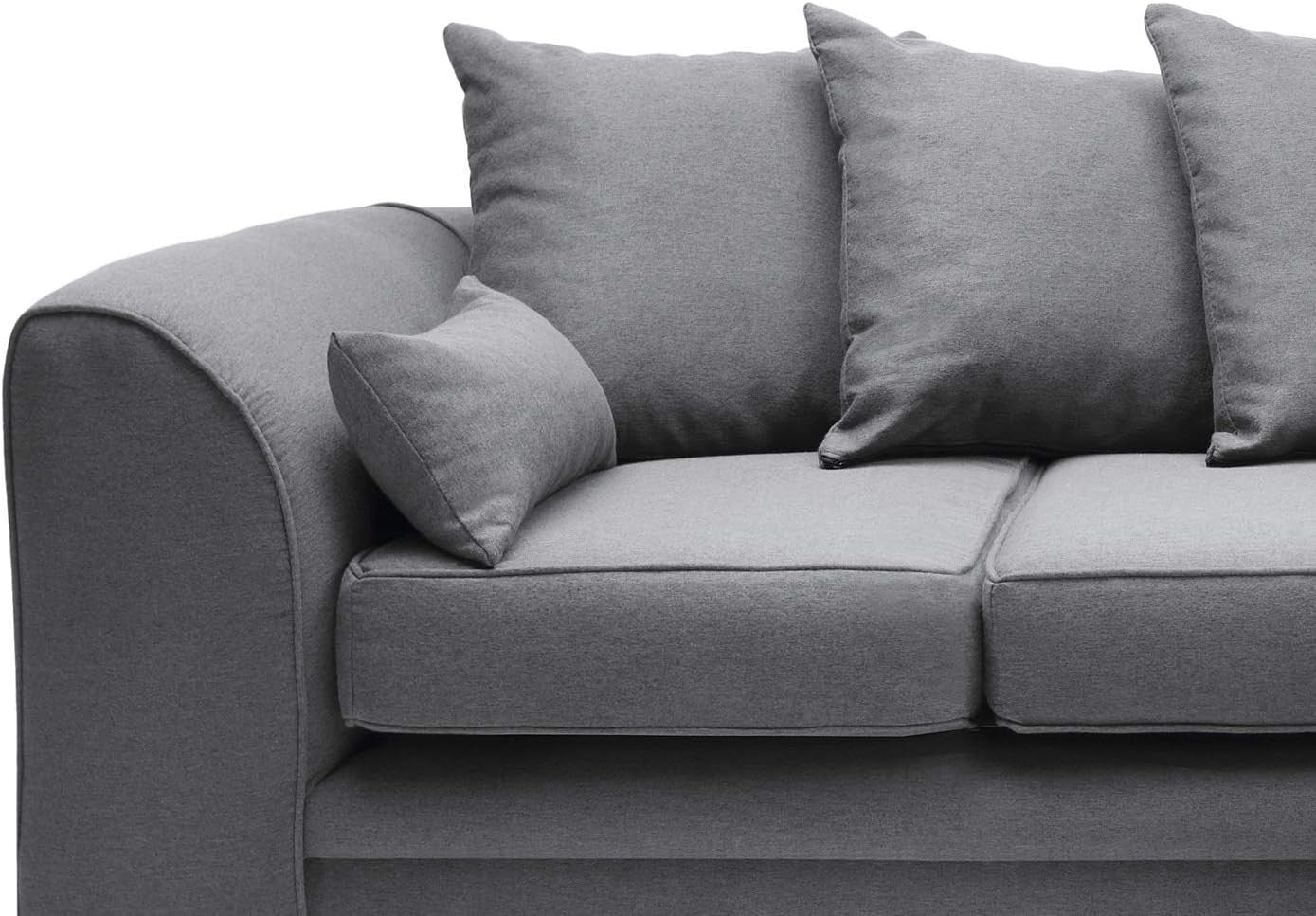 Modern L-Shaped Corner Sofa 3 Seater Deep Cushions Brushed Cotton Grey