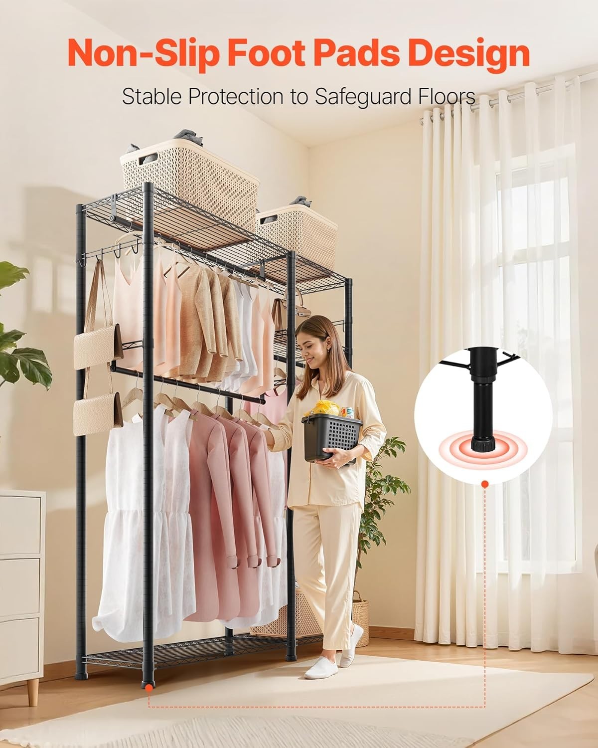 Heavy Duty Clothes Rack 6 Tier Steel Closet 363KG Wardrobe