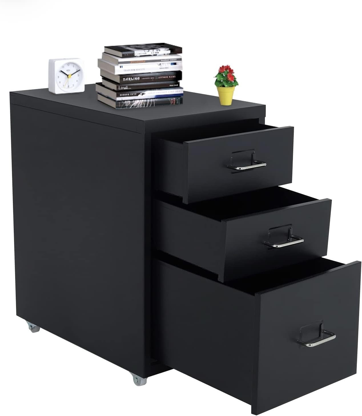 Compact Metal Rolling File Cabinet 3 Drawer Under Desk Storage Black