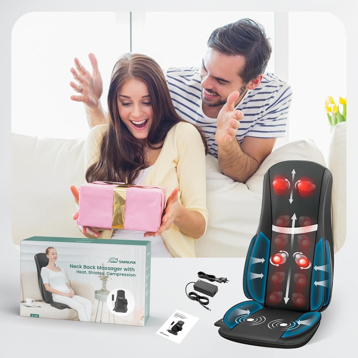 4D Heated Shiatsu Massage Chair Pad with Vibration for Back & Neck