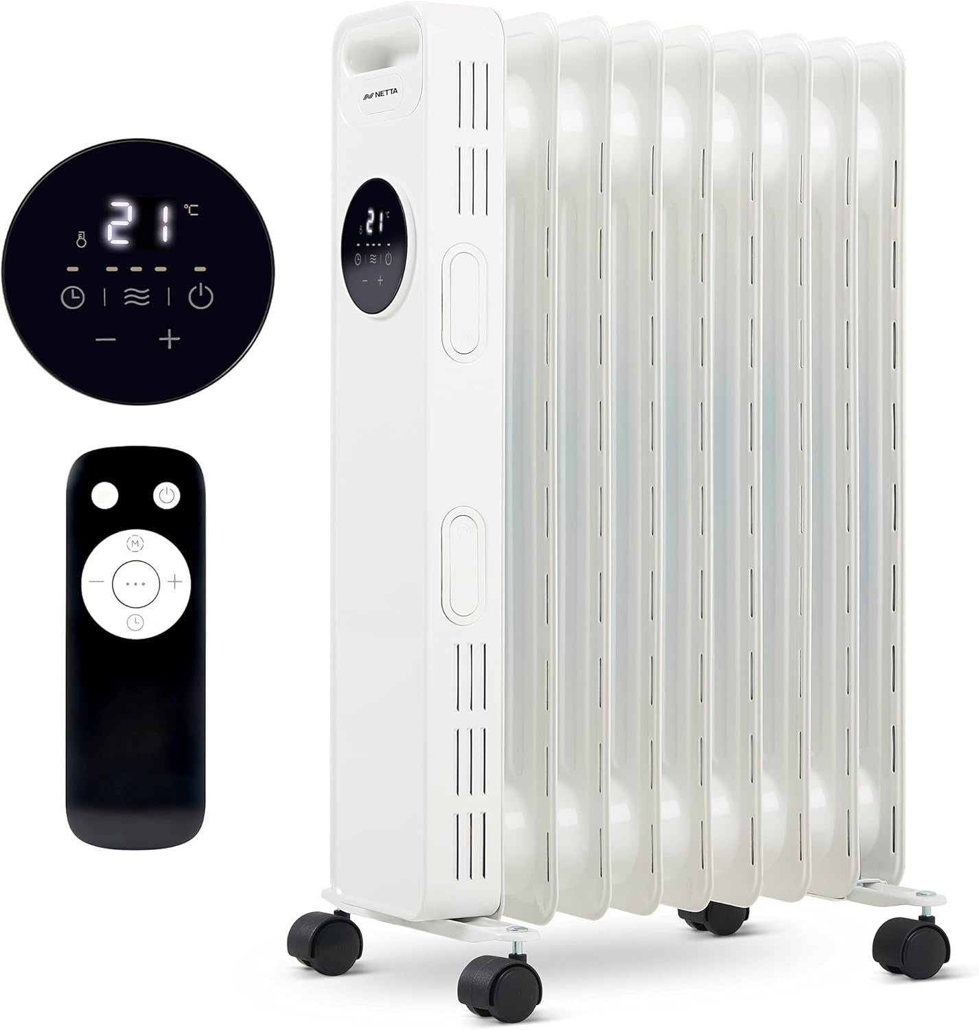 Oil Filled Radiator Heater 2000W Remote 24h Timer 9 Fin Silent White
