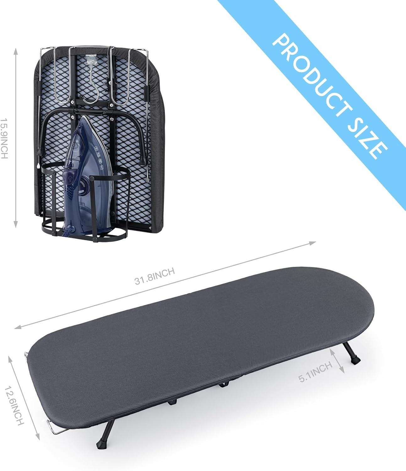 Portable Tabletop Ironing Board with Iron Rest Foldable Travel Black 80x30cm