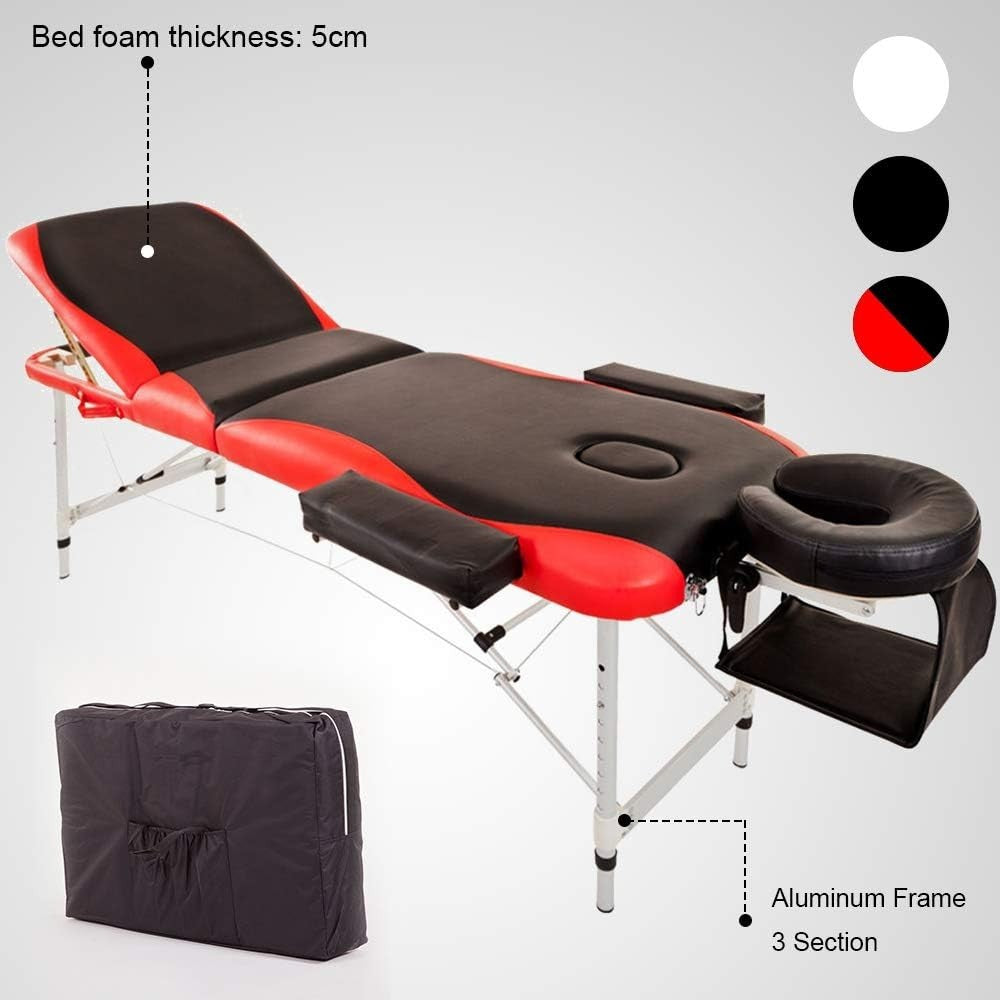 Adjustable Portable Massage Table 3-Section Folding Therapy Bed With Carry Bag