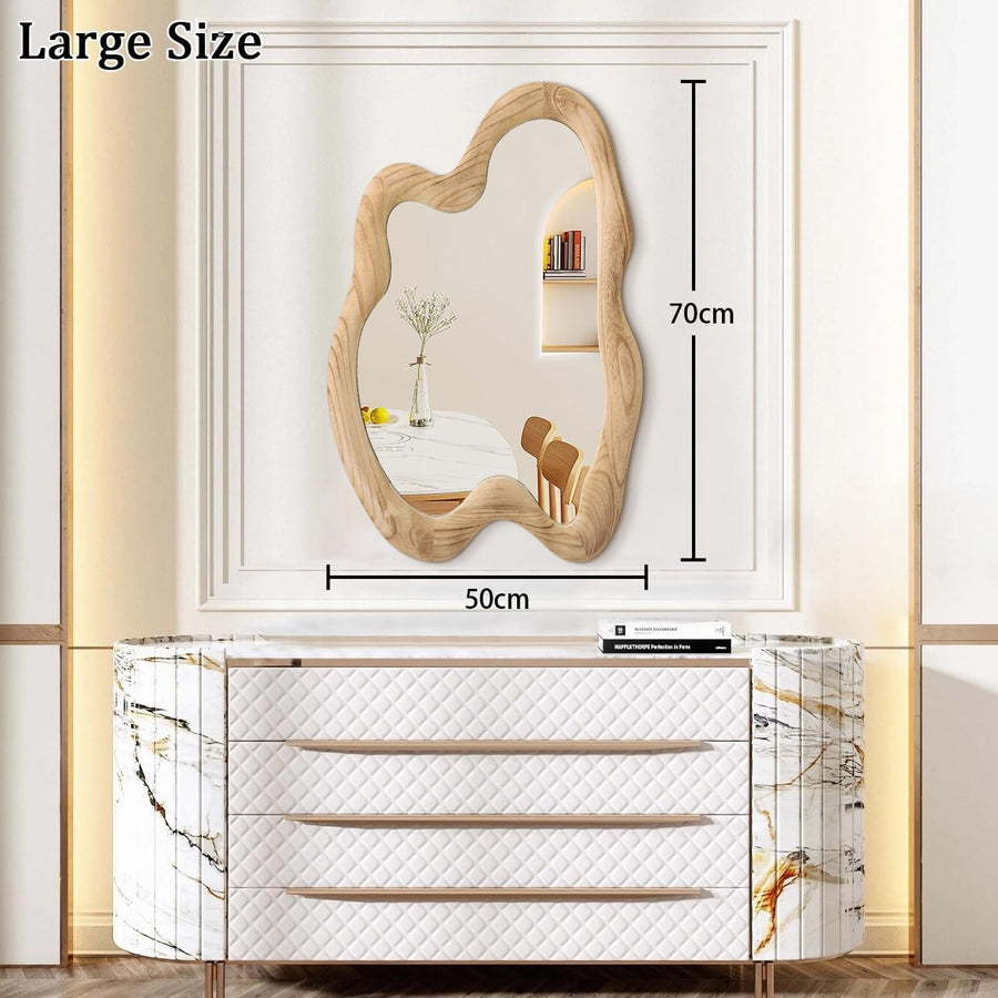 Rustic Irregular Wooden Wall Mirror 70x50cm Decorative & Durable
