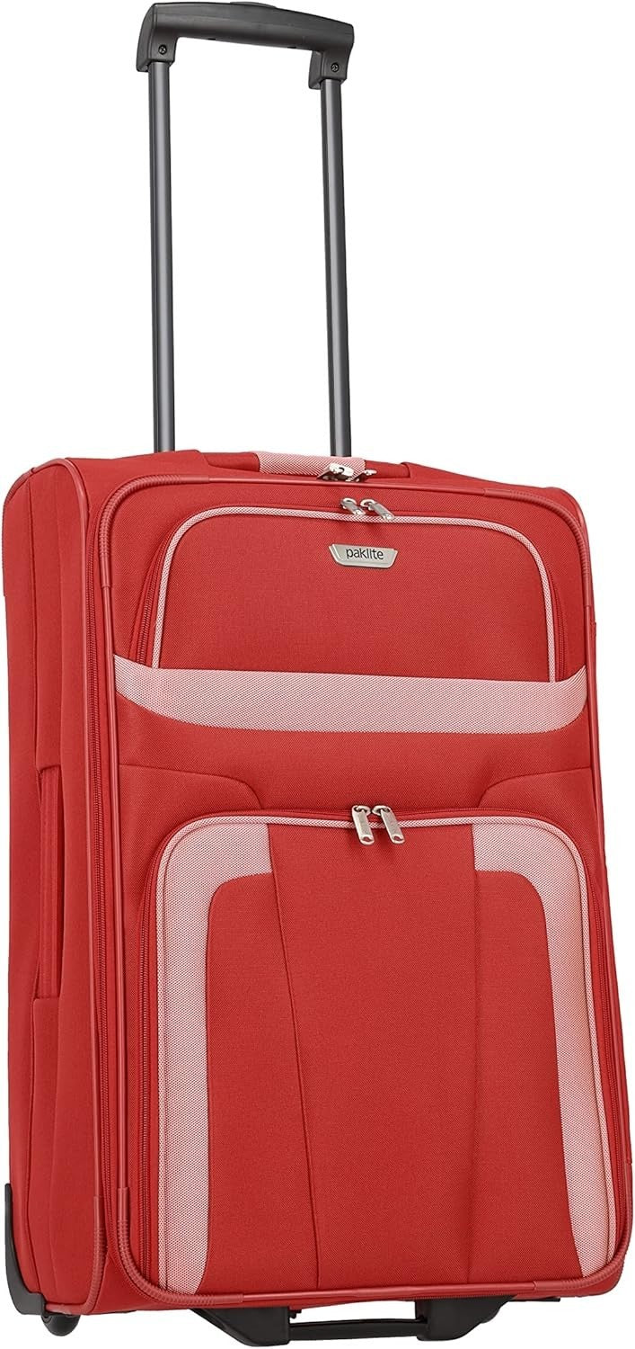 Medium Soft Shell Travel Suitcase 2 Wheel Trolley 63cm 58L Red