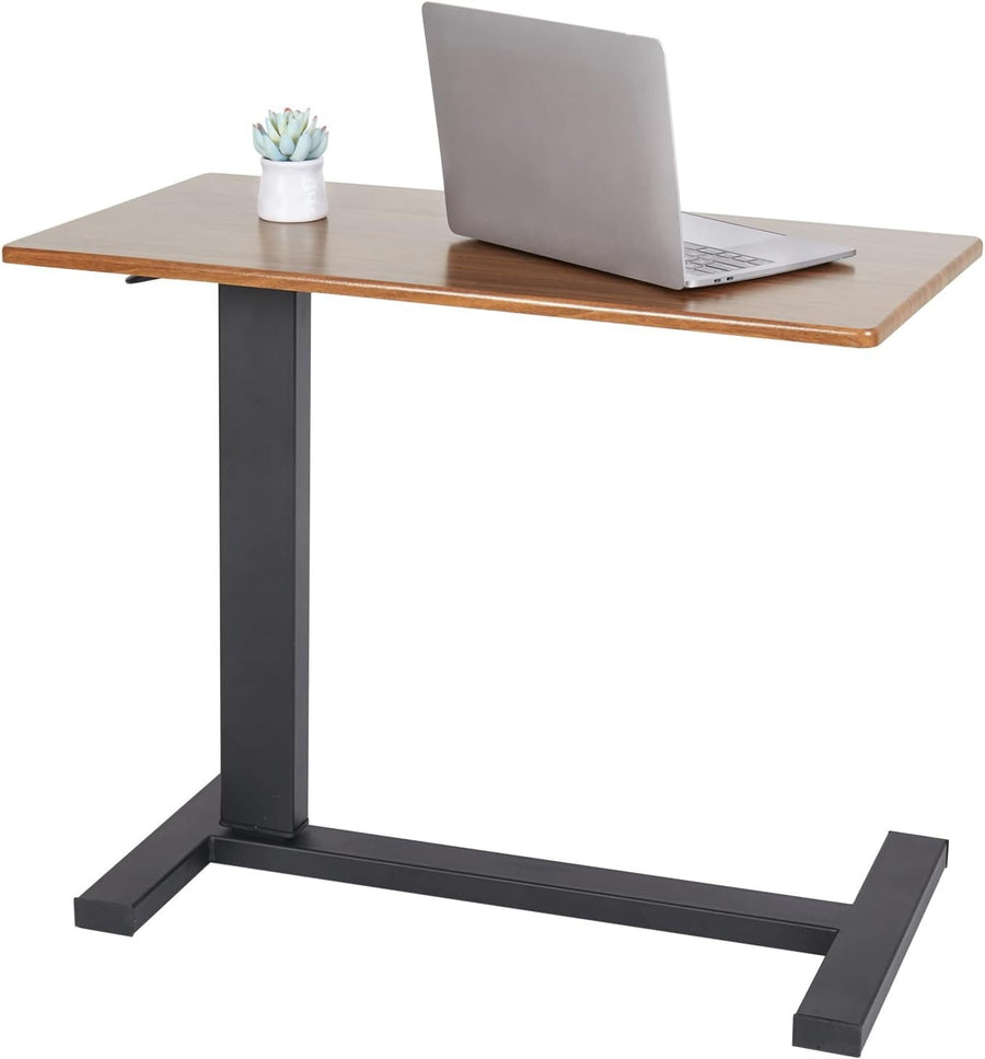 Brown Overbed Side Table C Shape Adjustable Height Rolling Laptop Desk