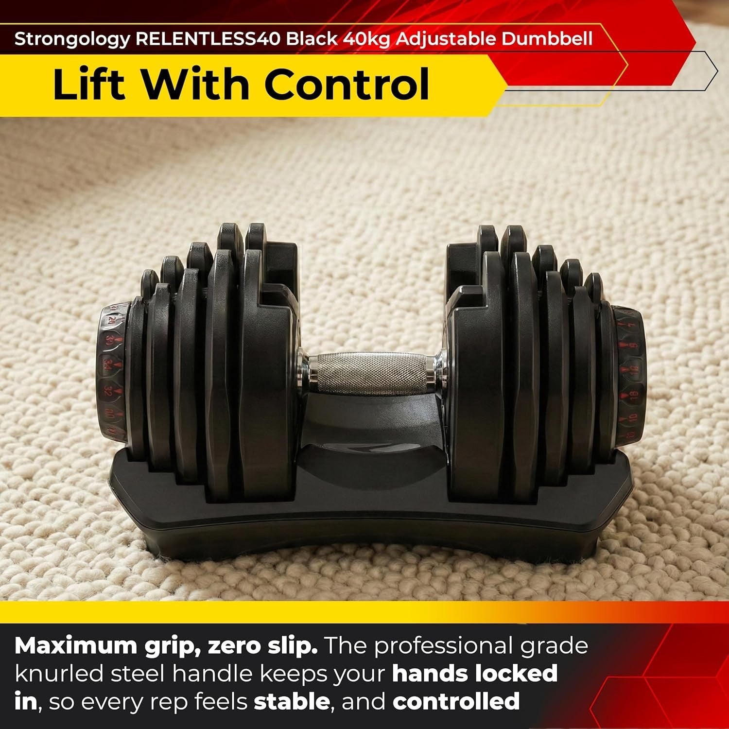 Smart Quick Dial Adjustable Dumbbell 5–40KG Non-Slip Space Saving Home Gym