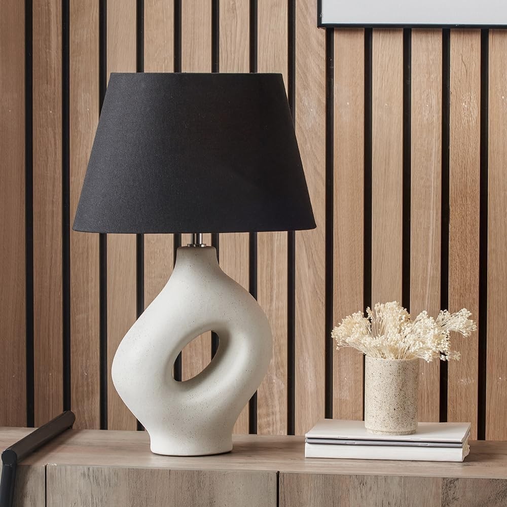 Modern Boho Ceramic Table Lamp with Black Shade – Stylish & Functional