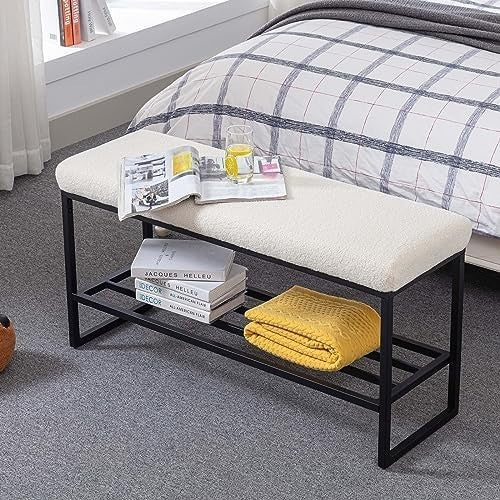 Zesthouse Boucle Shoe Bench with Storage, Modern Entryway & Bedroom Seating