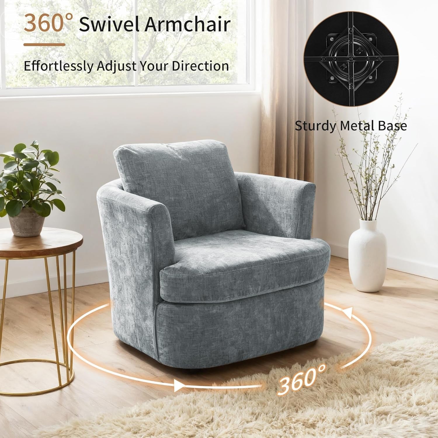 Swivel Tub Chair Accent Armchair with Pillow Blue Fabric
