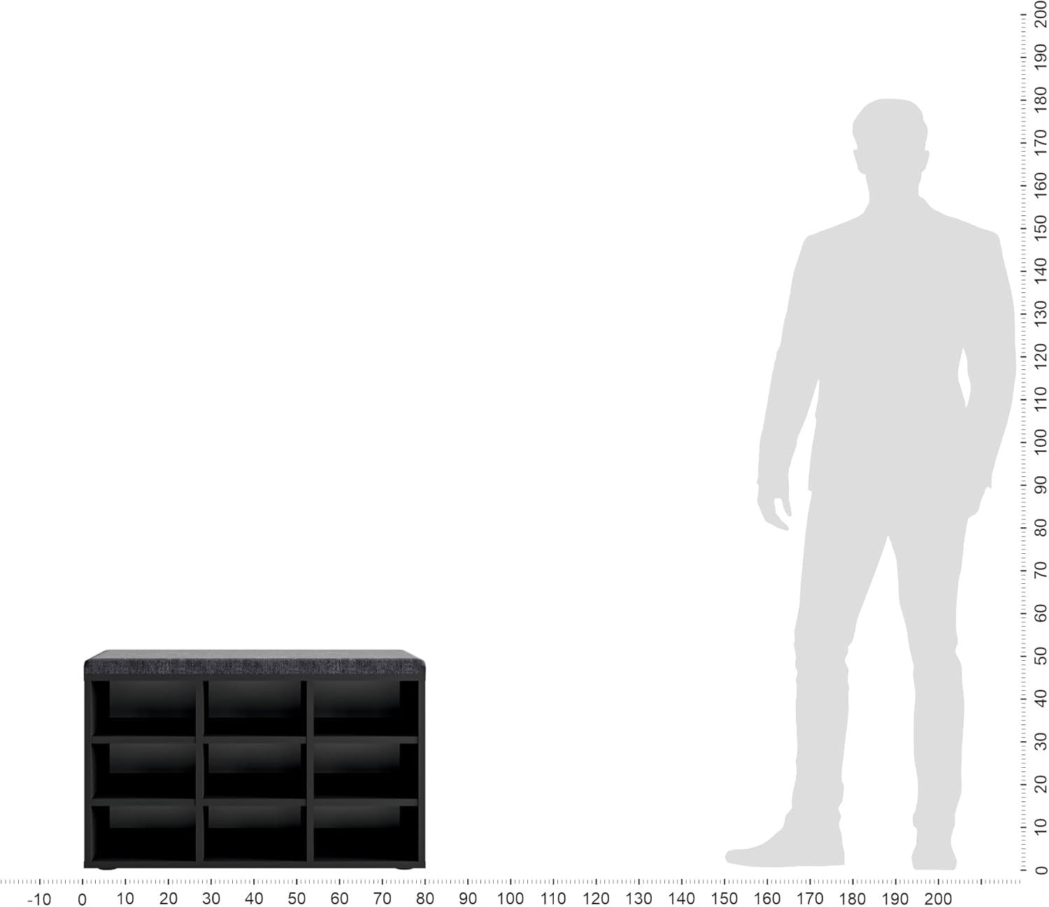 Black Grey Shoe Storage Bench with Cushion – Hallway Seat 80x30x50cm