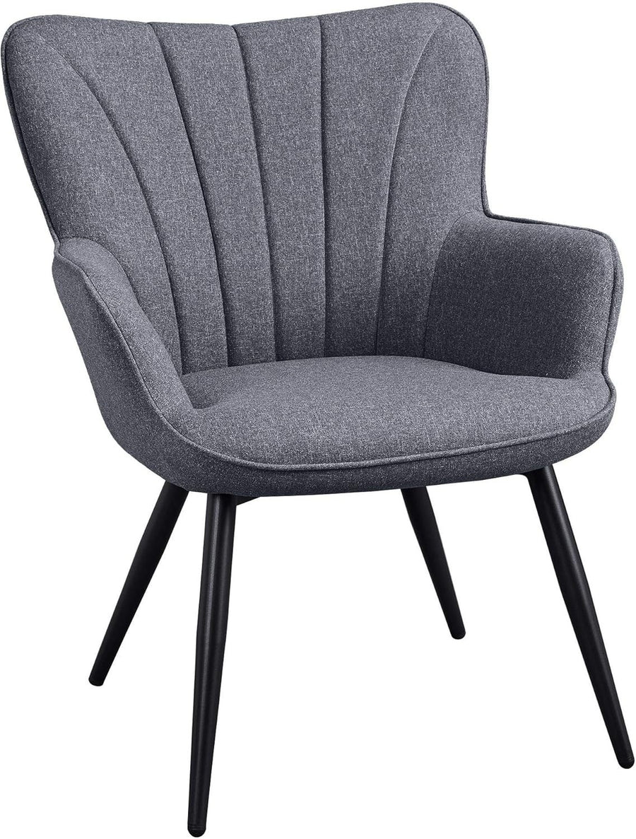 Grey Linen Accent Chair with High Back for Lounge, Vanity or Office