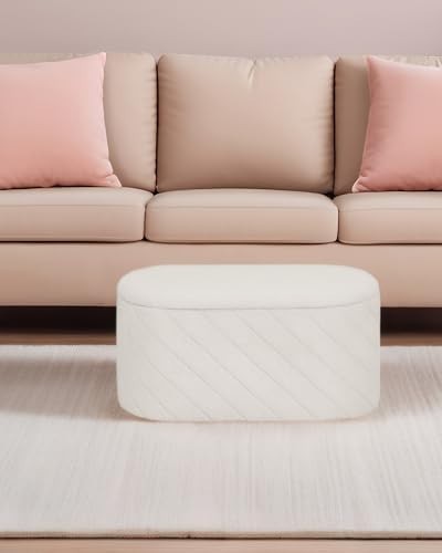 White Oval Storage Ottoman Bench 3-in-1 Seat Footrest with Hidden Storage